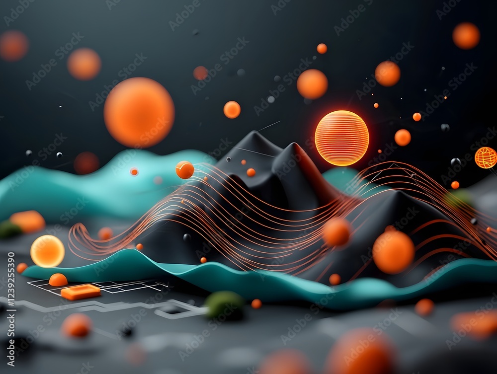 Poster a visually striking and immersive digital landscape featuring vibrant neon wireframe constructs undu