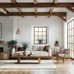 Cozy Modern Living Room with Natural Elements and Bright Light