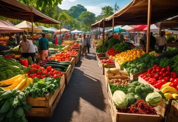 colorful display fresh produce showcasing nutritional benefits fruits vegetables appealing market setting, health, organic, vibrant, diet, variety, showcase
