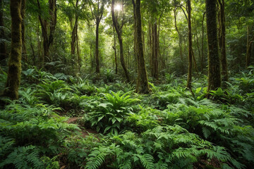 Obraz premium lush green forest with diverse plant life, importance of conservation