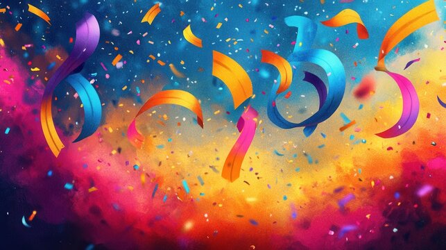 Vibrant confetti and ribbons in colorful celebration explosion