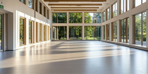 Obraz premium Soothing yoga studio environment with pastel colors, large windows, and a peaceful atmosphere, ideal for relaxation
