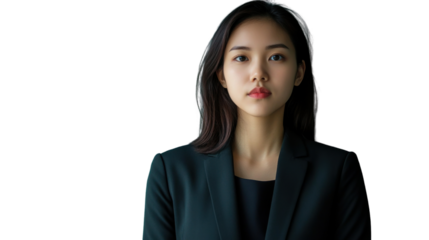 Confident asian businesswoman posing on transparent background