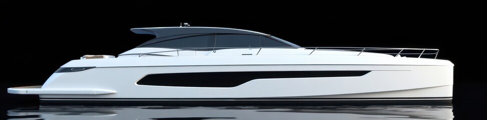 Fototapeta premium Modern fiberglass motorboat, pristine white hull , contemporary, sleek