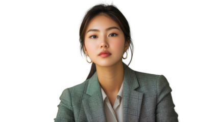Young asian businesswoman posing on a transparent background