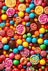 Fototapeta premium delightful colorful candy display featuring unique arrangements varied textures eye catching presentation, assortment, bakery, cupcakes, decor, decorative