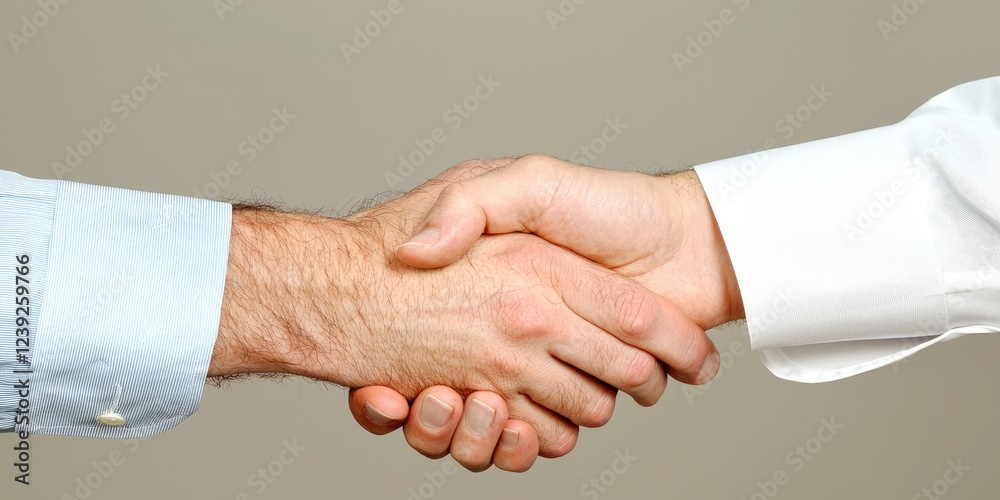 Aufkleber sales contract signing with a focus on hands and documents, neutral background, copyspace for text