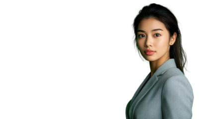 Confident young asian businesswoman posing on transparent background