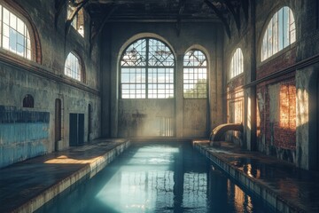 Obraz premium Cinematic View of an Abandoned Water Pumping Station