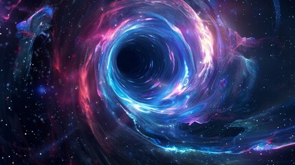 Obraz premium A deep blue hole in space with a purple and red swirl around it. The colors are vibrant and the hole is very deep