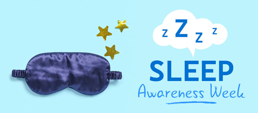 Sleeping mask and stars on blue background