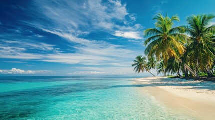 Tranquil Tropical Beach with Palm Trees and Clear Blue Water
