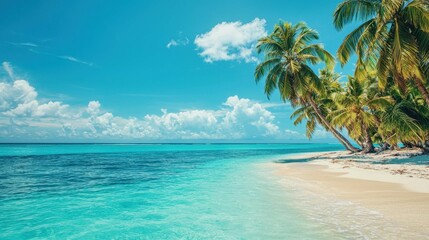 Serene Tropical Beach with Palm Trees and Clear Blue Ocean Water