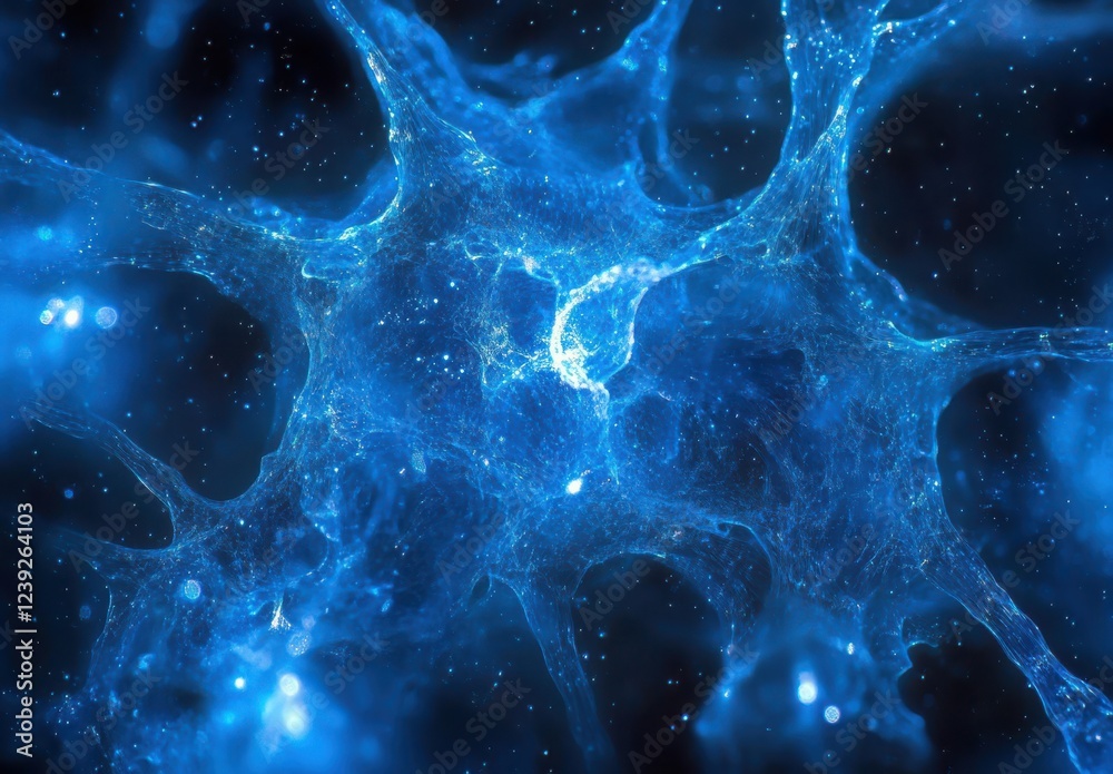 Poster intricate blue neural network structure with ethereal glow and dynamic patterns for technology and s