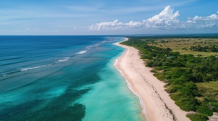 Scenic Aerial View of Tropical Beach and Turquoise Ocean Waters