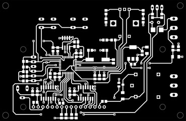 Tracing conductors of printed circuit board
of electronic device. Vector engineering 
drawing of pcb design. Electric background.
Computer technic cad project.