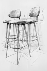 Detailed sketch of modern bar stools with elegant and minimalist designs