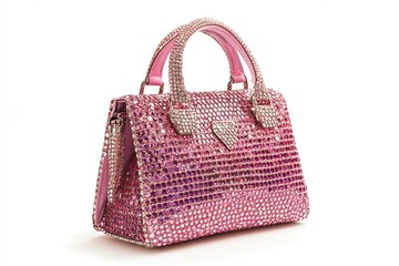 Pink hand bag isolated on white background