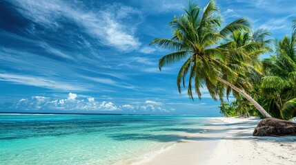 Fototapeta premium Tropical Paradise with Palm Trees and Crystal Clear Waters