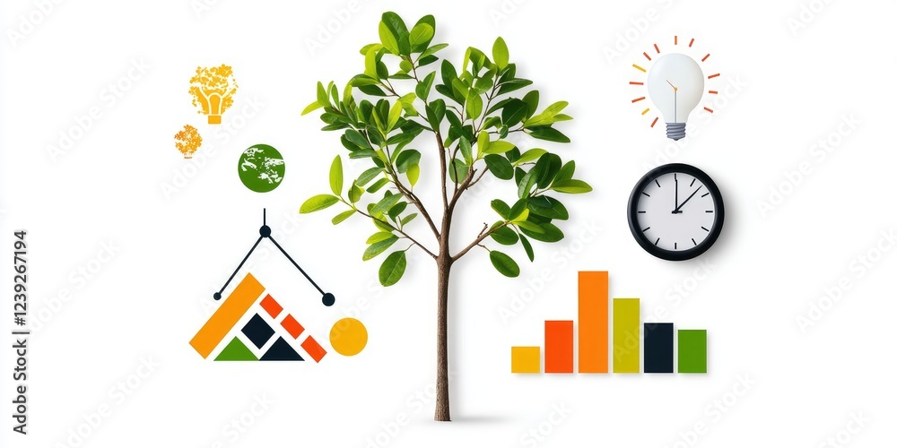 Aufkleber An infographic-style image of sustainable business metrics, with a clean design and ample copyspace for text