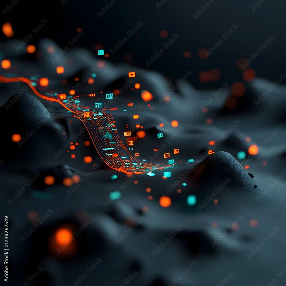 Fototapete captivating digital tapestry cascading lines of binary code and algorithmic forms dance across a dar