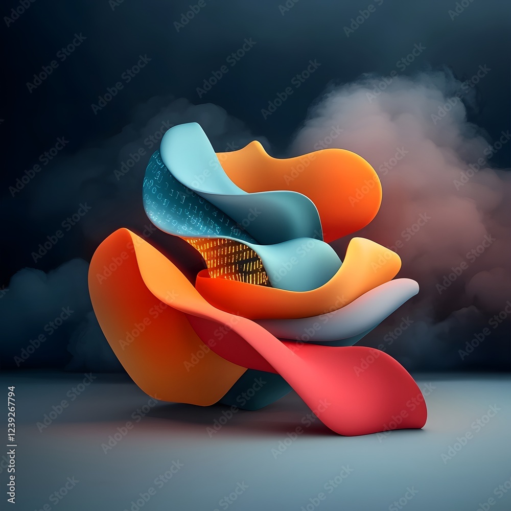 Poster captivating geometric abstraction of intertwining digital streams representing the dynamic and ever 