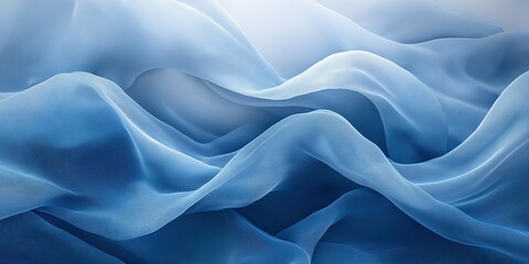 Obraz premium Elegant flowing blue fabric with soft waves, creating a dreamy, peaceful, abstract atmosphere. Ideal for luxury, tranquility, relaxation, and modern backgrounds in design, fashion, interior concepts