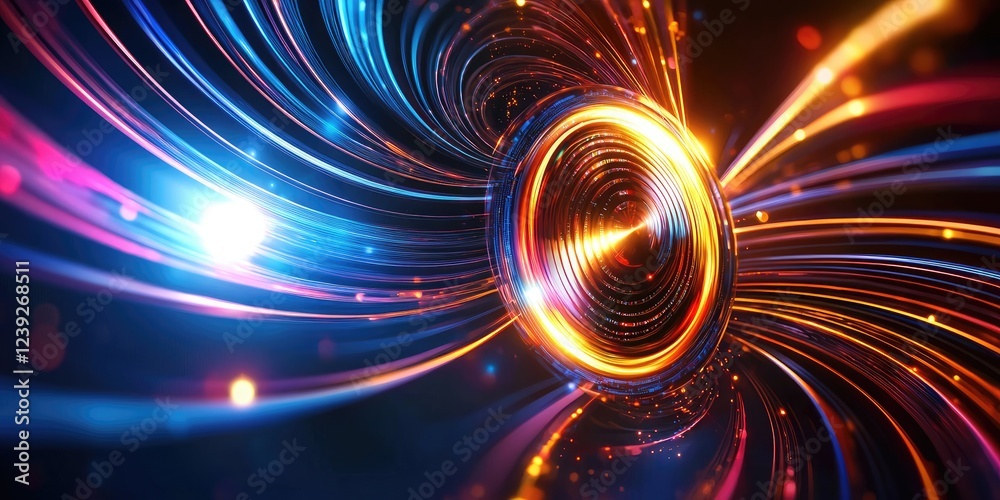 Fototapete Abstract representation of a quantum computer with swirling data streams, emphasizing immense computational power, set against a neutral background