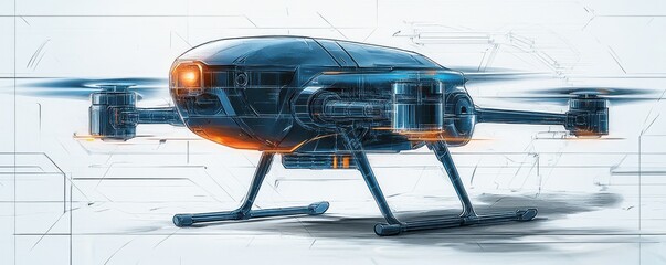 Futuristic drone with glowing accents in a conceptual technological design