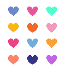 Multicolored hearts icons set. Heart flat symbol collection.