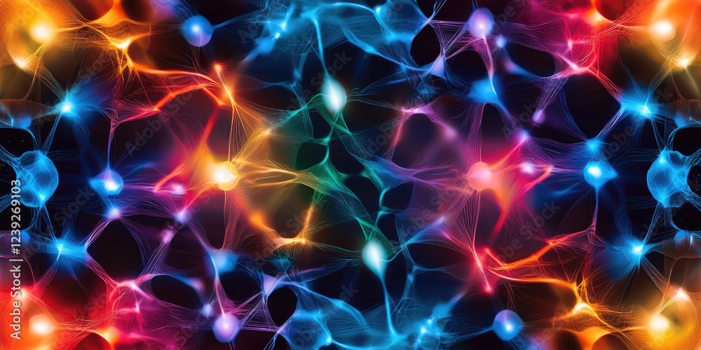 Aufkleber Visual simulation of quantum physics, intersecting particle paths with luminous effects, plain background