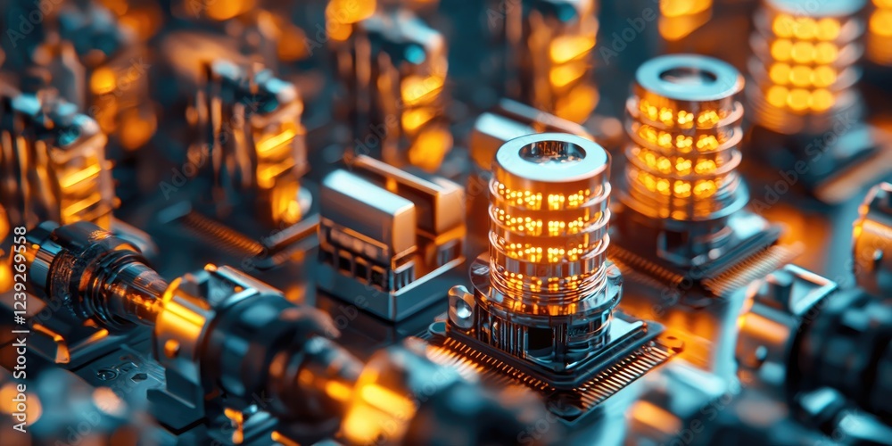 Leinwandbilder quantum computing chips with glowing patterns, surrounded by technical tools, symbolizing advancemen