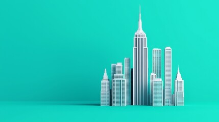Fototapeta premium A keyword is essential for SEO and strong backlink building. Minimalist city skyline against a turquoise background.