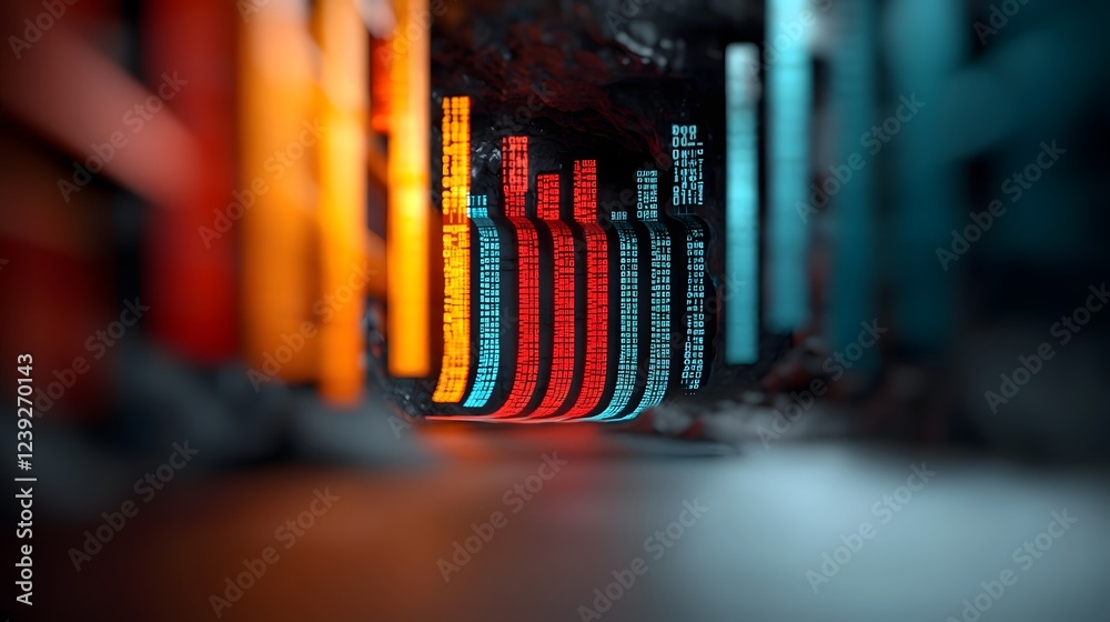 Poster cascading lines of binary code flow across a mysterious shadowy landscape evoking the essence of dig