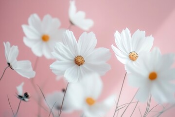 Obraz premium Elegant White Cosmos Flowers on Pink Background