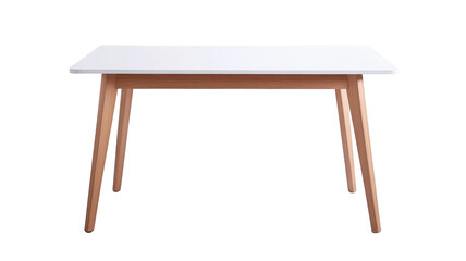 Isolated White Top Rectangular Table with Tapered Wood Legs