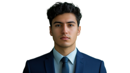 Serious businessman looking at camera with transparent background