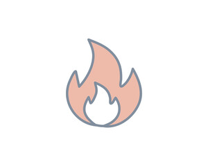 Simple, stylish flame icon in muted pink and gray. Perfect for app design, website UI, or as a graphic element for presentations on heat, energy, or passion.  Versatile and modern aesthetic.