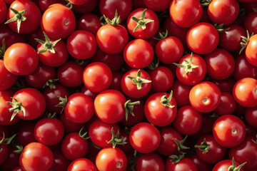 Delicious red tomatoes. Summer tray market agriculture farm full of organic vegetables It can be used as background. Healthy eating. View from above