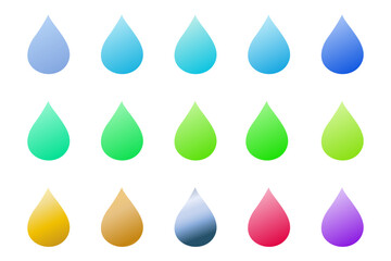 A set of drop icons. Multicolored drops on a white background. Design elements for projects. The gradient. Vector graphics