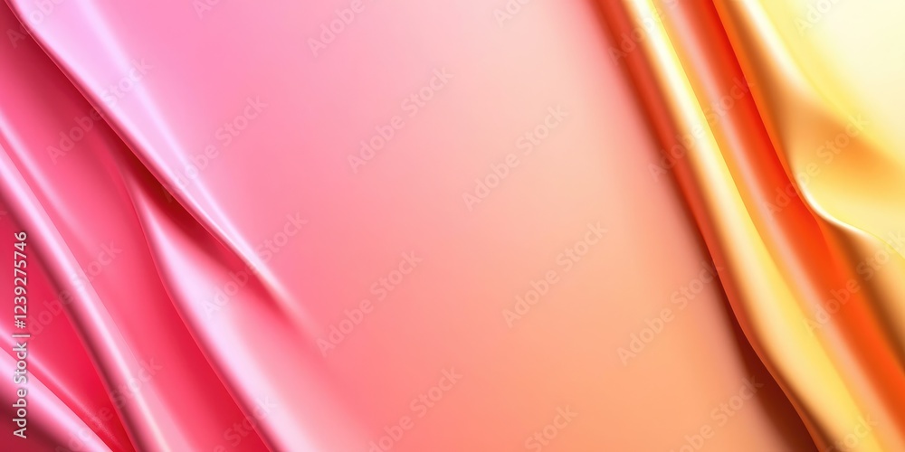 Poster elegant flowing fabric background with smooth texture in shades of pink, red and yellow for creative