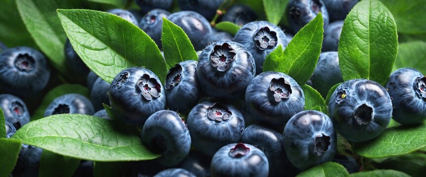 Fresh blueberries with bluberry leaves