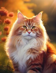 fluffy cat on the grass