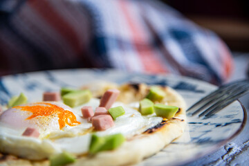 Egg with a ham, omellete with ham