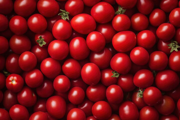 Fototapeta premium Delicious red tomatoes. Summer tray market agriculture farm full of organic vegetables It can be used as background. Healthy eating. View from above