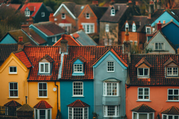 Fototapeta premium Colorful houses in the old town. Architectural background concept. Generative AI