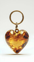 A golden heart-shaped keychain with a shimmering finish against pure white background.