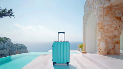 travel suitcase  by the sea
