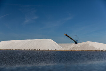 Heap of white salt in the Saltworks of Aigues-Mortes, south France, Europe