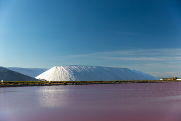 Heap of white salt in the Saltworks of Aigues-Mortes, south France, Europe